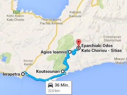 Route von Ierápetra nach Psychró (C) Google Maps